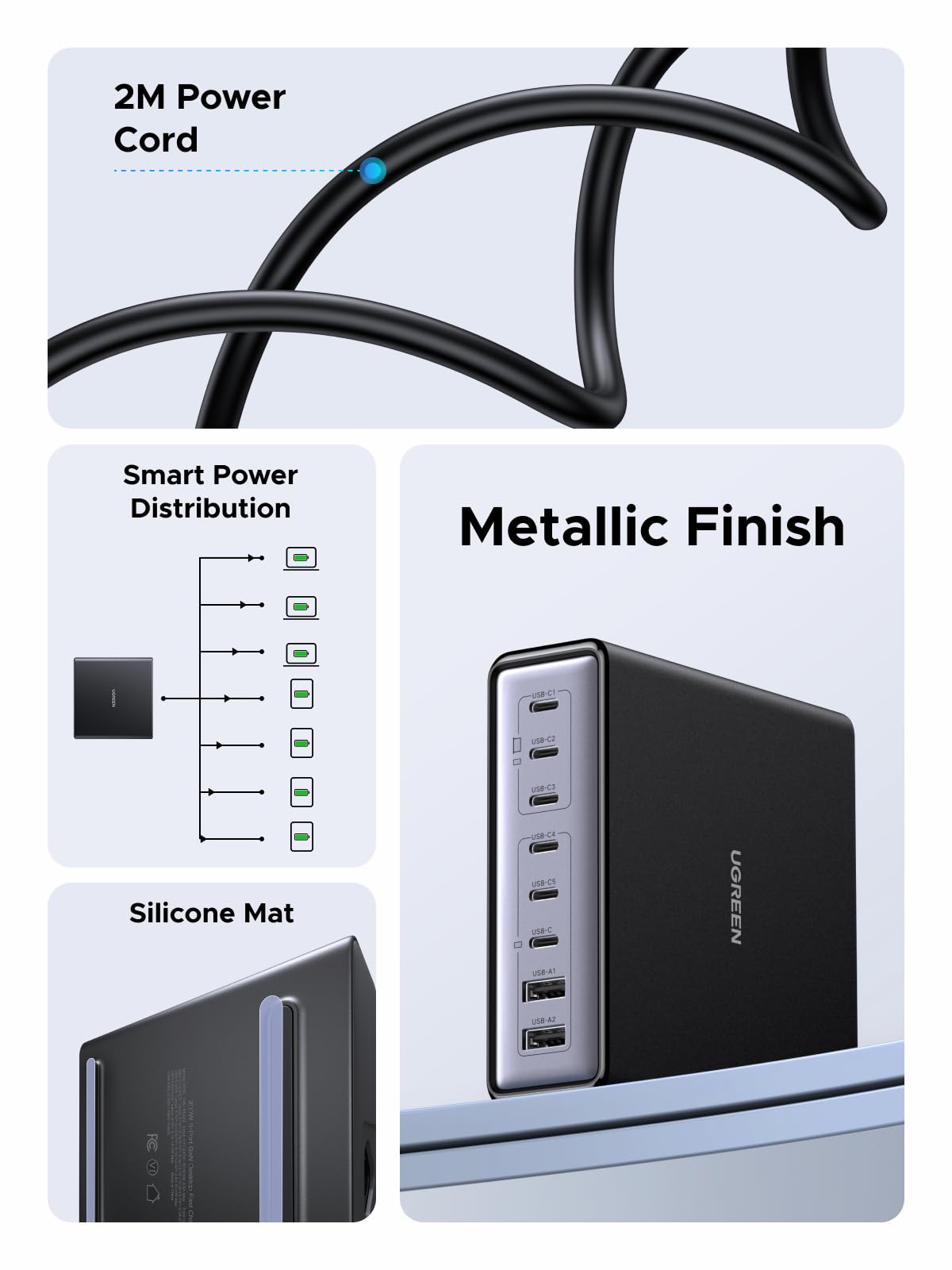 UGREEN 200W 8-Port GaN USB C Charger Block, Desktop Charging Station USB C and USB PD 100W Fast Charging Compatible for MacBook Pro 16" Air, XPS 13, iPad Pro, iPhone 17 Pro, Galaxy S26 S25
