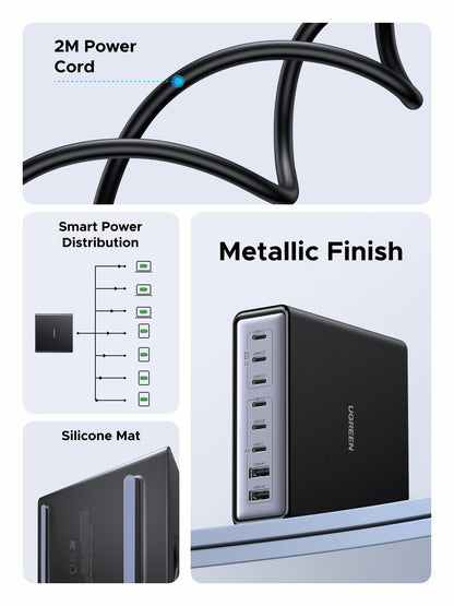 UGREEN 200W 8-Port GaN USB C Charger Block, Desktop Charging Station USB C and USB PD 100W Fast Charging Compatible for MacBook Pro 16" Air, XPS 13, iPad Pro, iPhone 17 Pro, Galaxy S26 S25