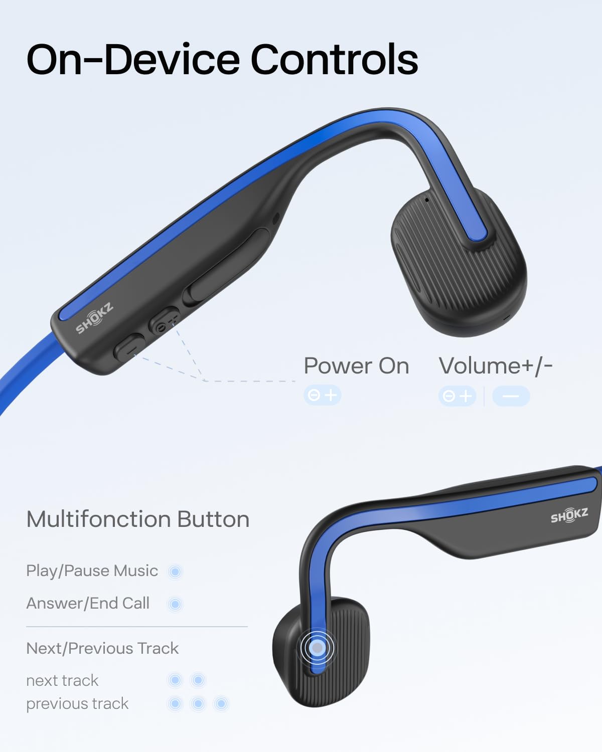 Shokz (AfterShokz) OpenMove - Open-Ear Bluetooth Sport Headphones - Bone Conduction Wireless Earphones - Sweatproof for Running and Workouts, with Sticker Pack (Blue)