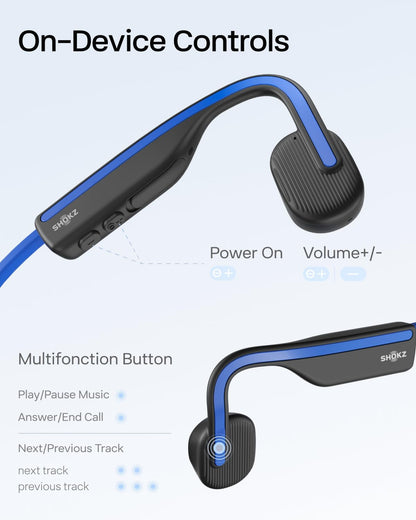 Shokz (AfterShokz) OpenMove - Open-Ear Bluetooth Sport Headphones - Bone Conduction Wireless Earphones - Sweatproof for Running and Workouts, with Sticker Pack (Blue)