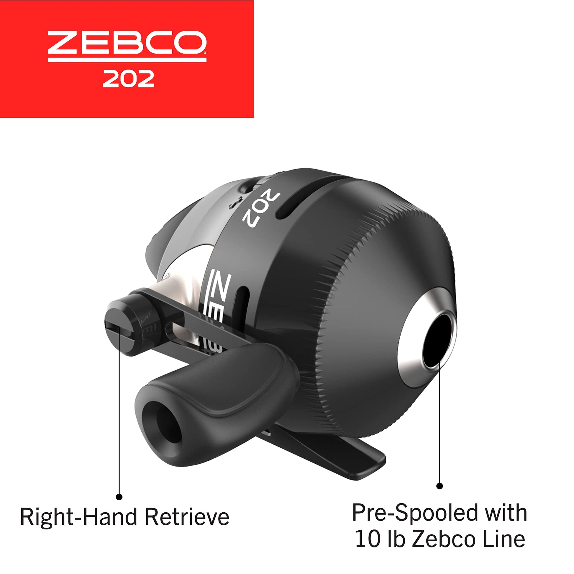 Zebco/Quantum, 202 Freshwater Spincast Reel, 2.8:1 Gear Ratio, 15" Retrieve Rate, Right Hand, Clam Package Zebco