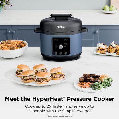 Ninja HyperHeat 6.5-Qt 9-in-1 Pressure Cooker with SimpliServe Pot, 1200-Watt Heating Element, HyperHeat Technology, Family-Sized Capacity, PFAS-Free Nonstick, PC201C (Canadian Version)