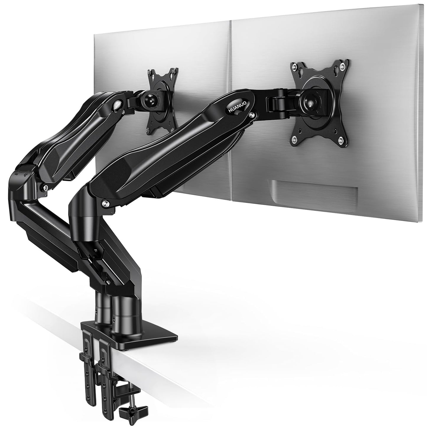 HUANUO Dual Monitor Stand for 13 to 32 Inches, Design Dual Monitor Mount, Fully Flexible Adjustable with Tilt, Swivel, Rotation, VESA 75/100, 19.8lbs per arm
