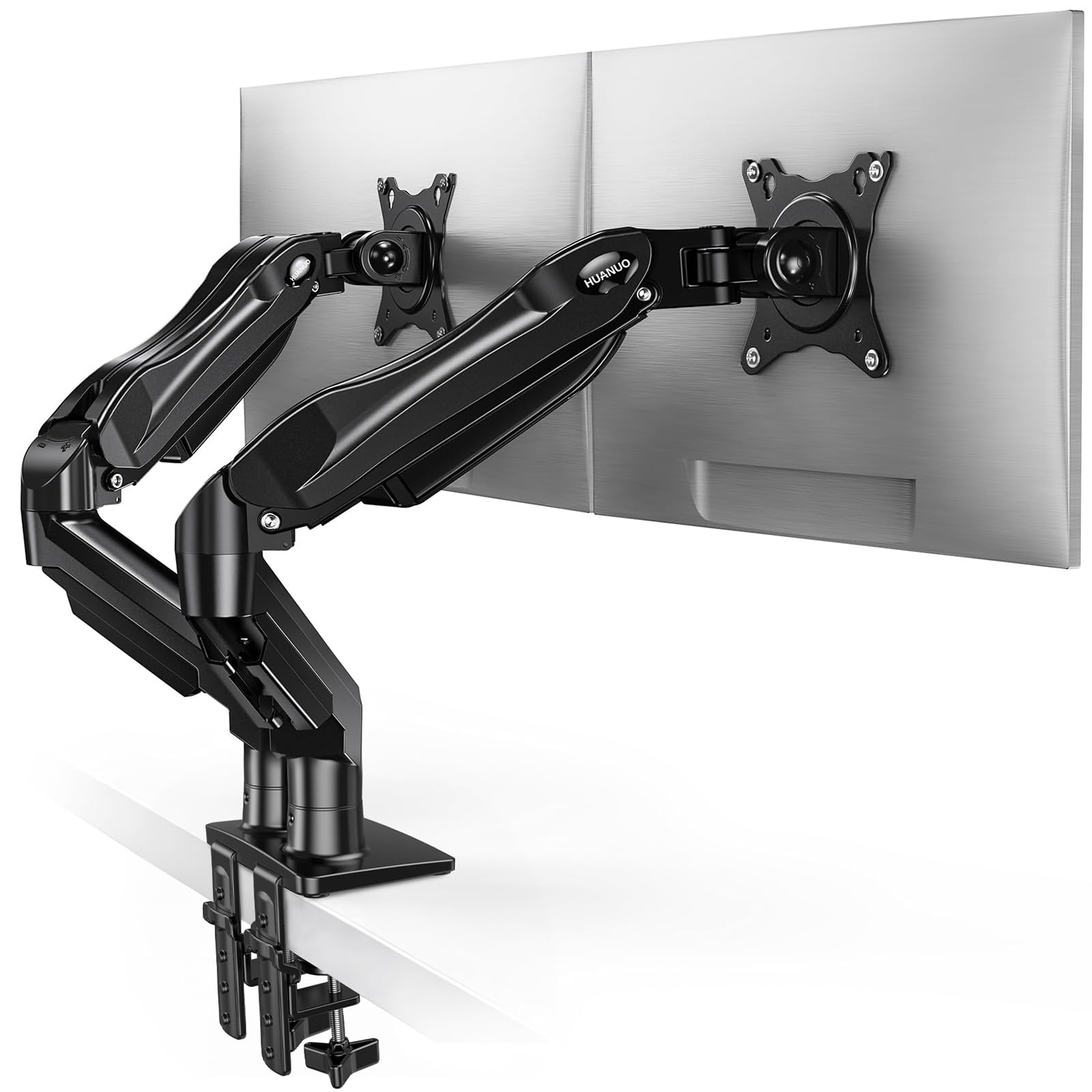 HUANUO Dual Monitor Stand for 13 to 32 Inches, Design Dual Monitor Mount, Fully Flexible Adjustable with Tilt, Swivel, Rotation, VESA 75/100, 19.8lbs per arm