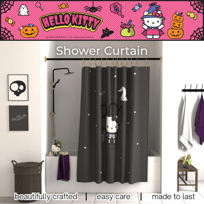 Ensemble de rideau de douche Hello Kitty squelette d'Halloween Sanrio de 13 pièces, rideau en tissu de 183 x 183 cm avec crochets, décoration de salle de bain, lavable en machine (produit sous licence officielle à 100 %) par Franco Collectibles