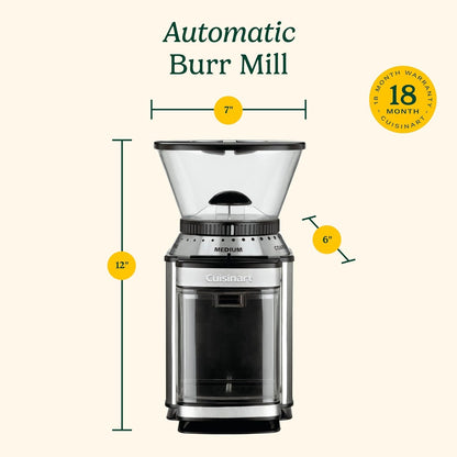 Cuisinart Electric Coffee Grinder, One-Touch Automatic Burr Coffee Grinder with 18-Position Grind Selector, Cup Size Selector for 4 – 18 Cups (DBM-8C)