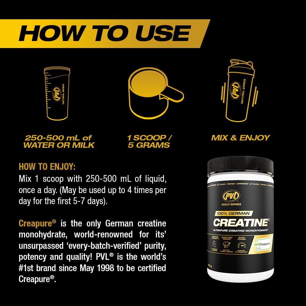 PVL Creapure Creatine Powder | 100% German Creatine Monohydrate, Canadian-Owned, Informed-Choice Tested, Unflavoured Supplement powder – 48 Servings - 240 g - Available at All In One Marketplace Canada