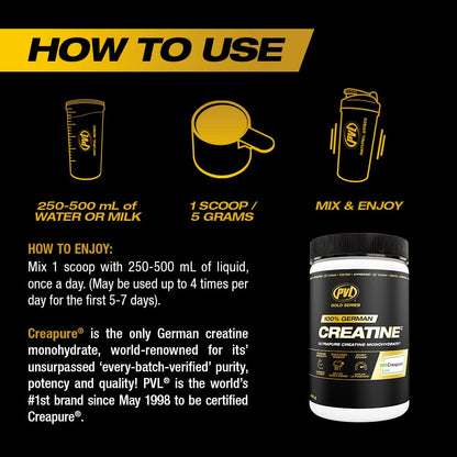 PVL Creapure Creatine Powder | 100% German Creatine Monohydrate, Canadian-Owned, Informed-Choice Tested, Unflavoured Supplement powder – 48 Servings - 240 g - Available at All In One Marketplace Canada