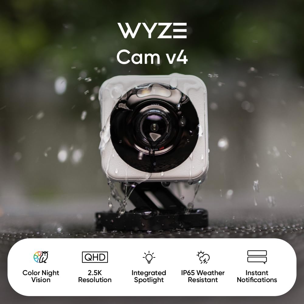 WYZE Cam v4 (Latest Model), 2.5K AI Security Camera, Indoor/Outdoor Cameras for Home Security, Vibrant Color Night Vision, No Subscription Required, Free Expert Help, Grey, 2 Pack