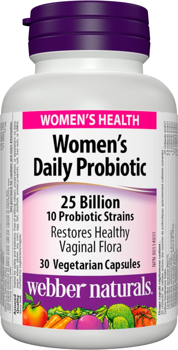 Webber Naturals Probiotic Women’s Daily, 25 Billion Active Cells per Capsule, 10 Probiotic Strains, 30 Capsules, Helps Restore Healthy Vaginal Flora, Vegan - Available at All In One Marketplace Canada