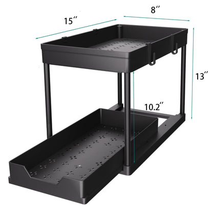 DEKAVA Under Sink Organizer 2 Pack, Bathroom Organizers, 2 Tier Sliding Cabinet Basket Organizer Drawer, Multi-Purpose Bath Collection Baskets for Bathroom (Black)
