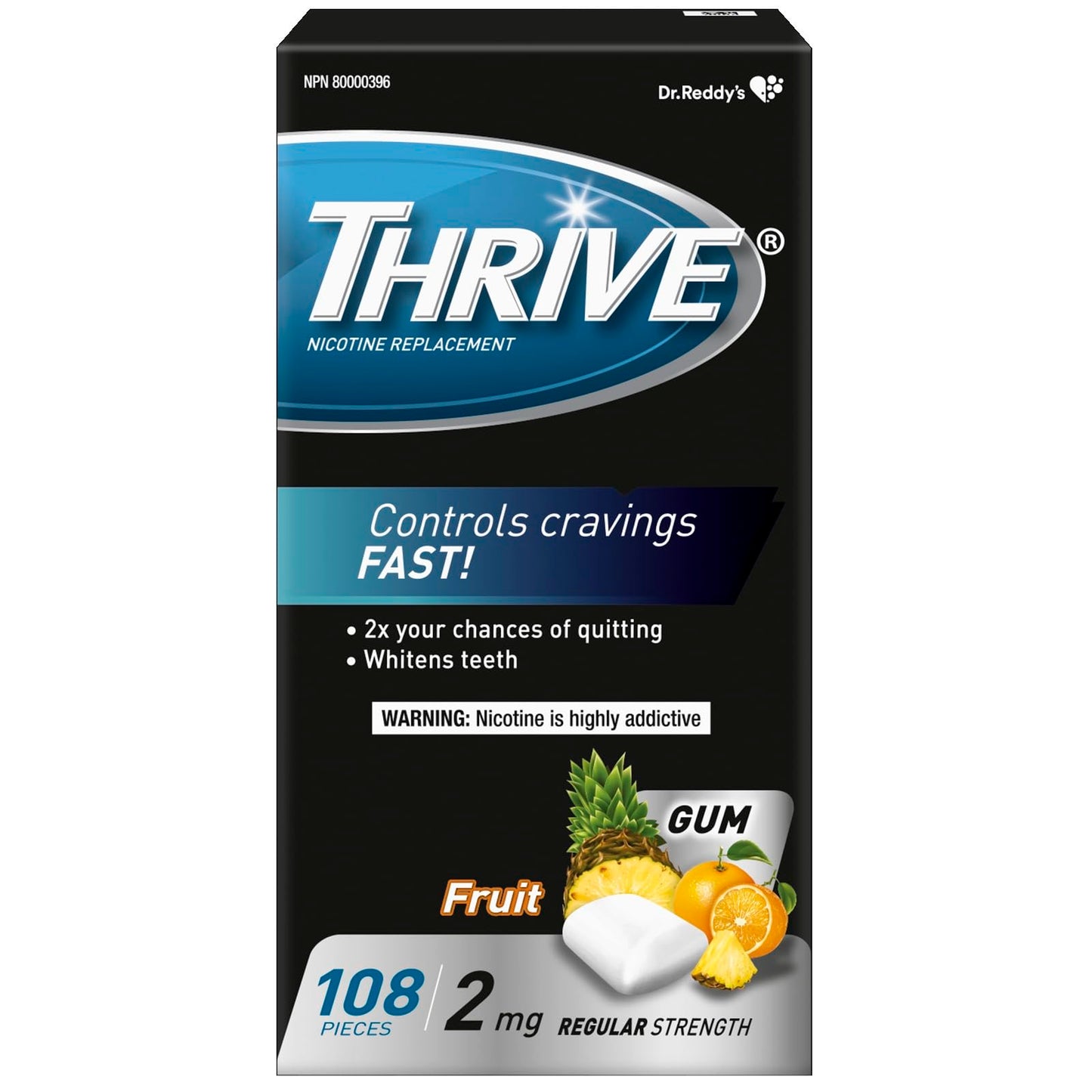 Thrive Nicotine Replacement Gum, 2mg Regular Strength, Fruit, 108 Count Thrive