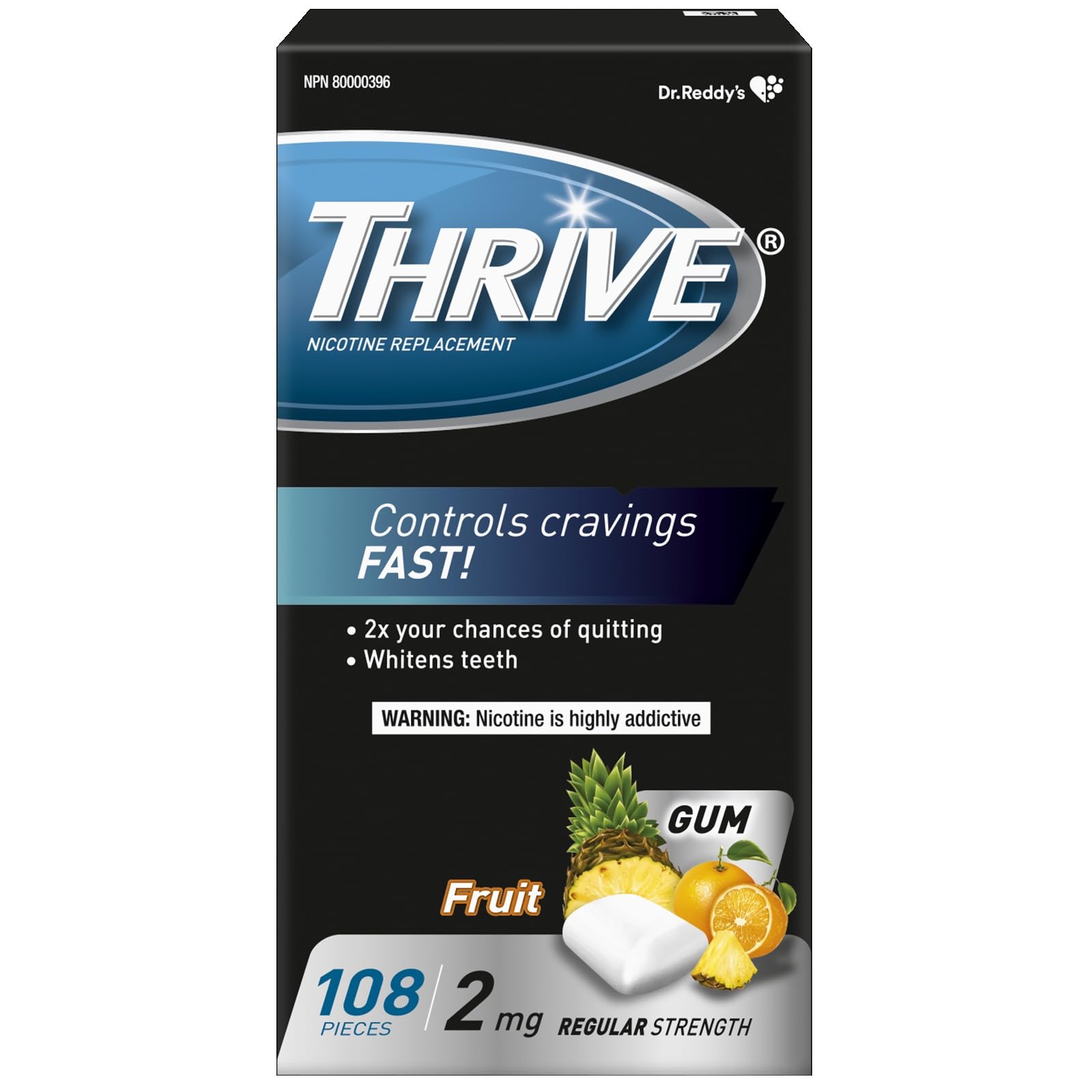 Thrive Nicotine Replacement Gum, 2mg Regular Strength, Fruit, 108 Count Thrive