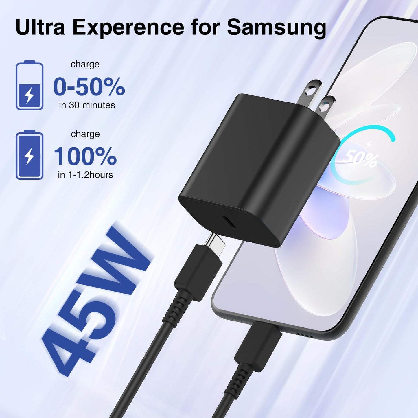 45W USB C Charger for Samsung Galaxy S25/S24/S26 Ultra,3FT/6FT/10FT USB C Cable and USB C Fast Charger Blcok for Samsung Galaxy S23 S22 Ultra/S21,Fast Charging Cable for iPhone 17 16/iPad Pro