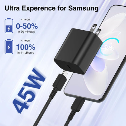 45W USB C Charger for Samsung Galaxy S25/S24/S26 Ultra,3FT/6FT/10FT USB C Cable and USB C Fast Charger Blcok for Samsung Galaxy S23 S22 Ultra/S21,Fast Charging Cable for iPhone 17 16/iPad Pro