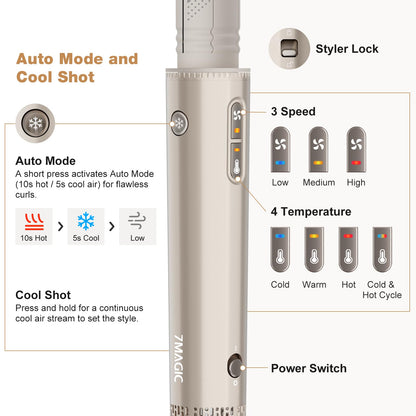 7MAGIC 7 in 1 Hair Styler & Hair Dryer Brush,110,000 RPM High-Speed Negative Ionic Hot Air Styler, 1400W Powerful Blow Dryer Brush & Multi-Style for Straight,Wavy, Curly, and Coily Hair,Champagne Gold - Available at All In One Marketplace Canada