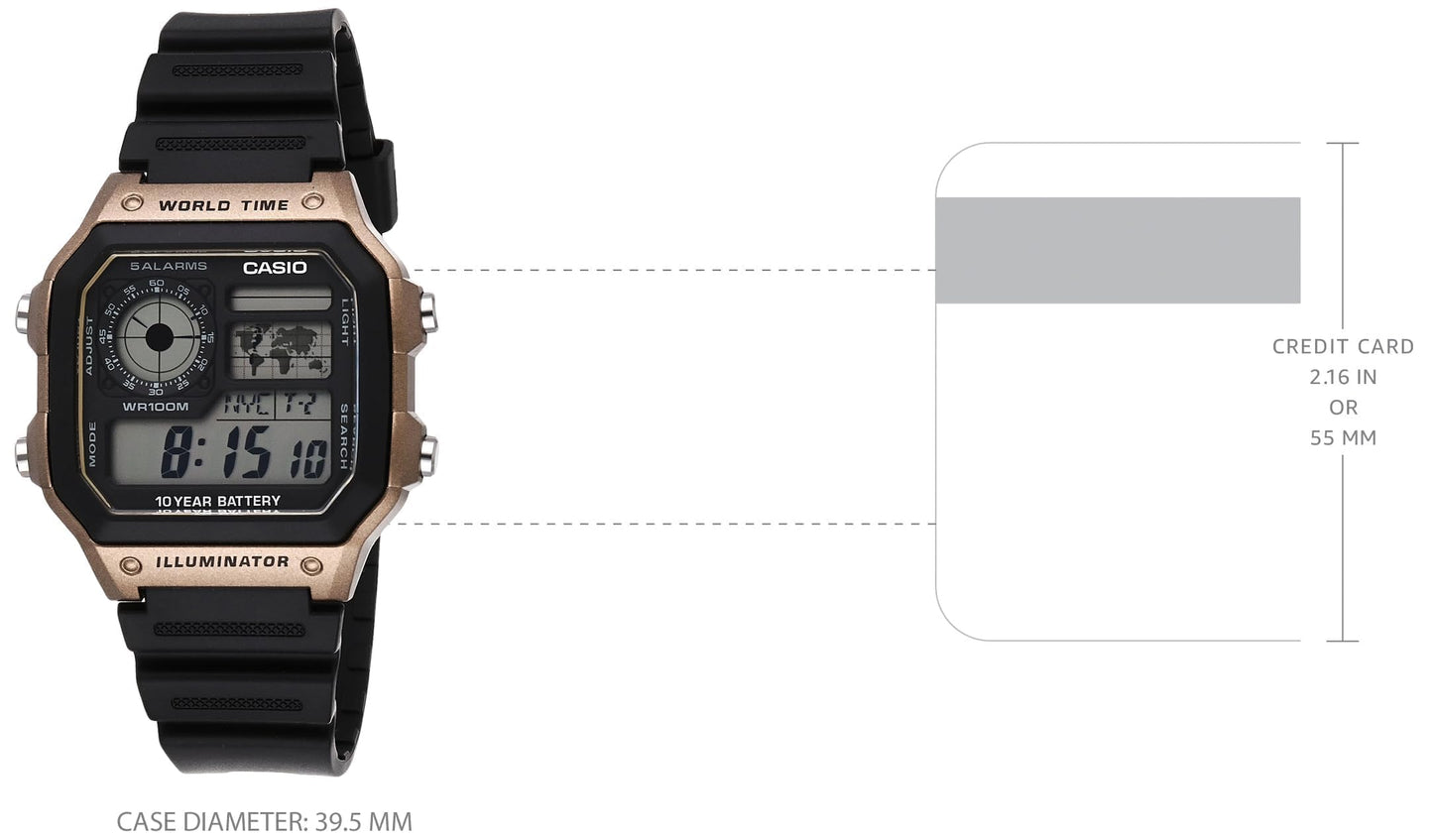 Casio Men's 10-Year Battery Japanese Quartz Watch with Resin Strap, Black, 21 (Model: AE-1200WH-5AVCF) Casio