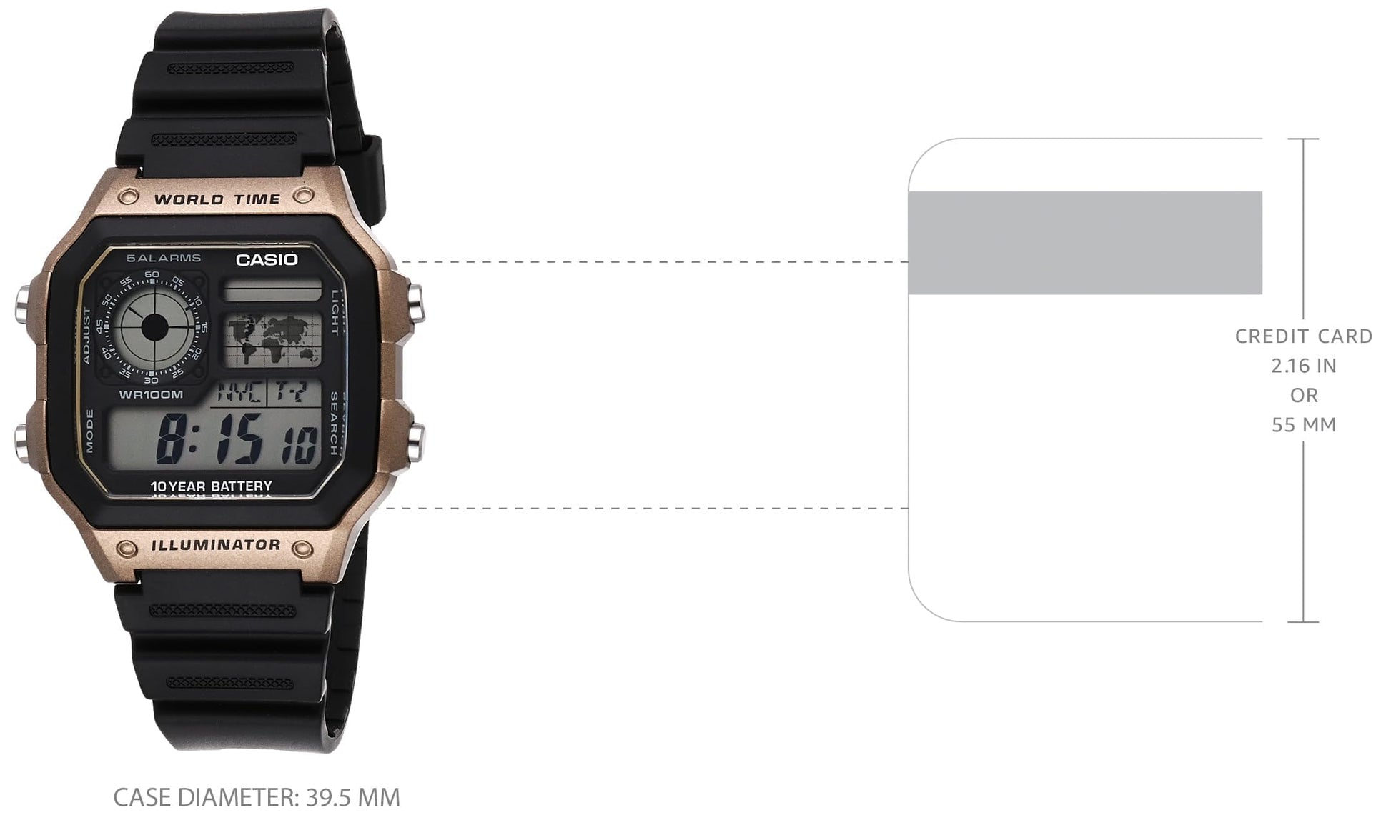 Casio Men's 10-Year Battery Japanese Quartz Watch with Resin Strap, Black, 21 (Model: AE-1200WH-5AVCF) Casio