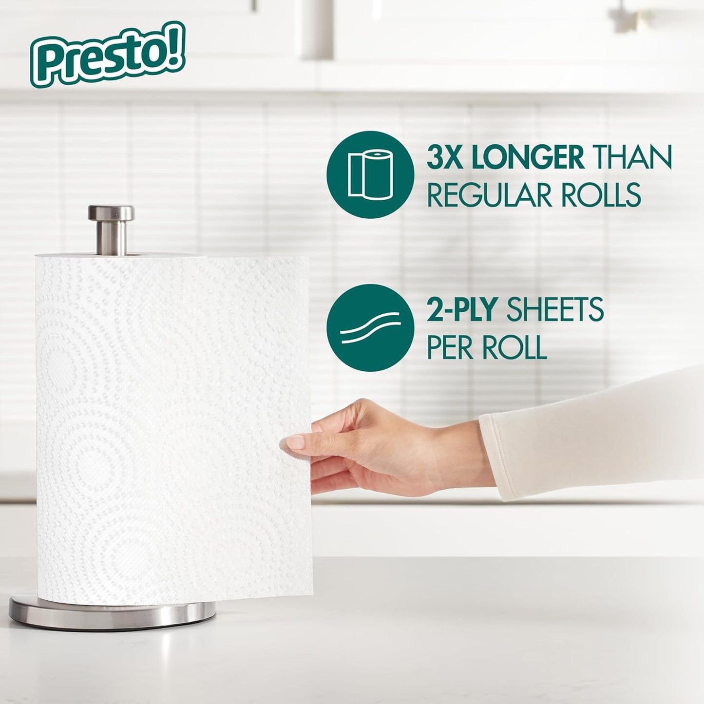 Amazon Brand - Presto! Flex-a-Size Paper Towels, 158-Sheet Huge Roll, 6 Count (Pack of 1), 6 Huge Rolls = 19 Regular Rolls Presto!