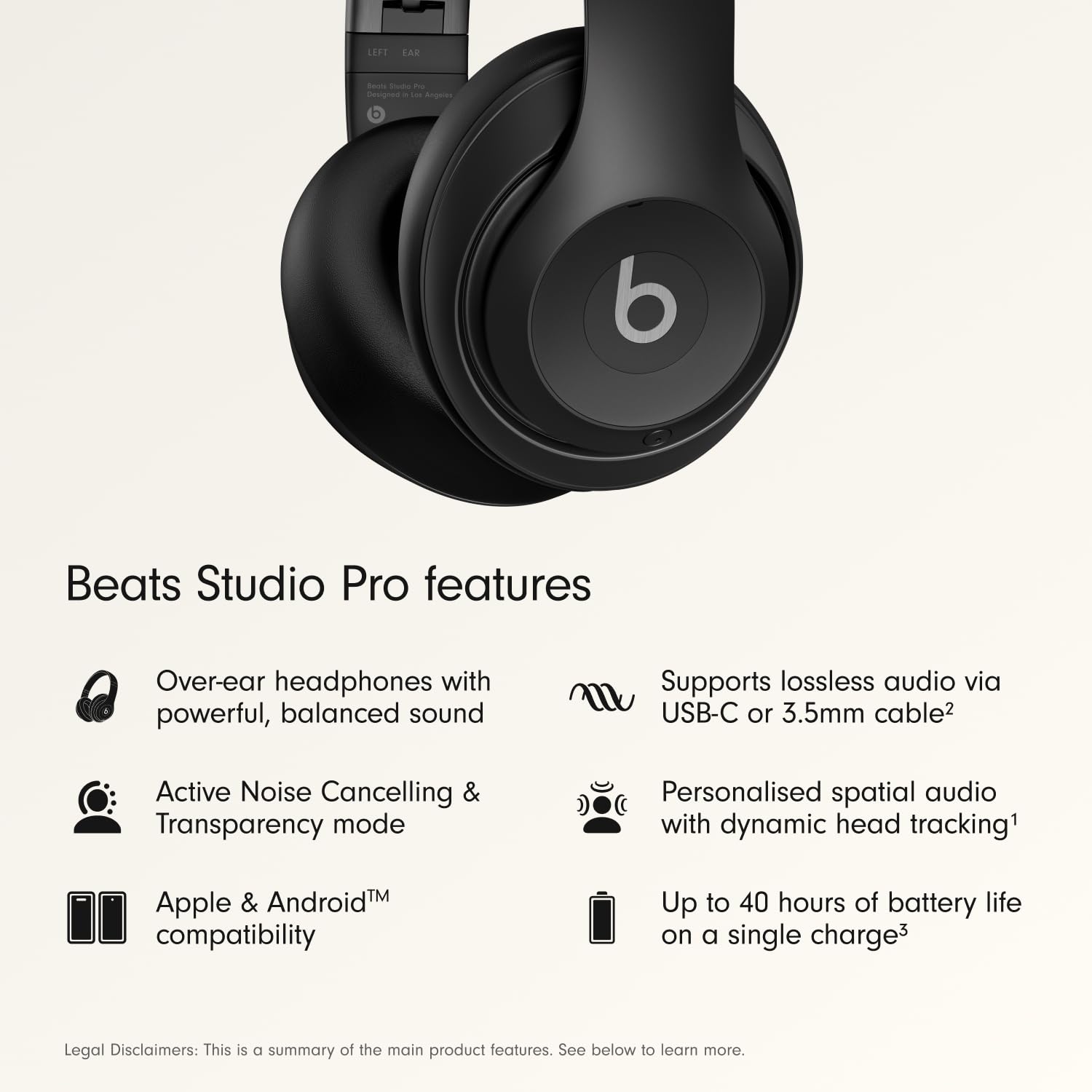 Beats Studio Pro - Wireless Bluetooth Noise Cancelling Headphones - Personalized Spatial Audio, USB-C Lossless Audio, Apple & Android Compatibility, Up to 40 Hours Battery Life - Black
