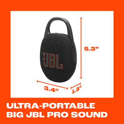 JBL Clip 5 - Ultra-Portable, Waterproof and Dustproof Bluetooth Speaker, Integrated Carabiner, Up to 12 Hours of Play, Made in Part with Recycled Materials (Black)