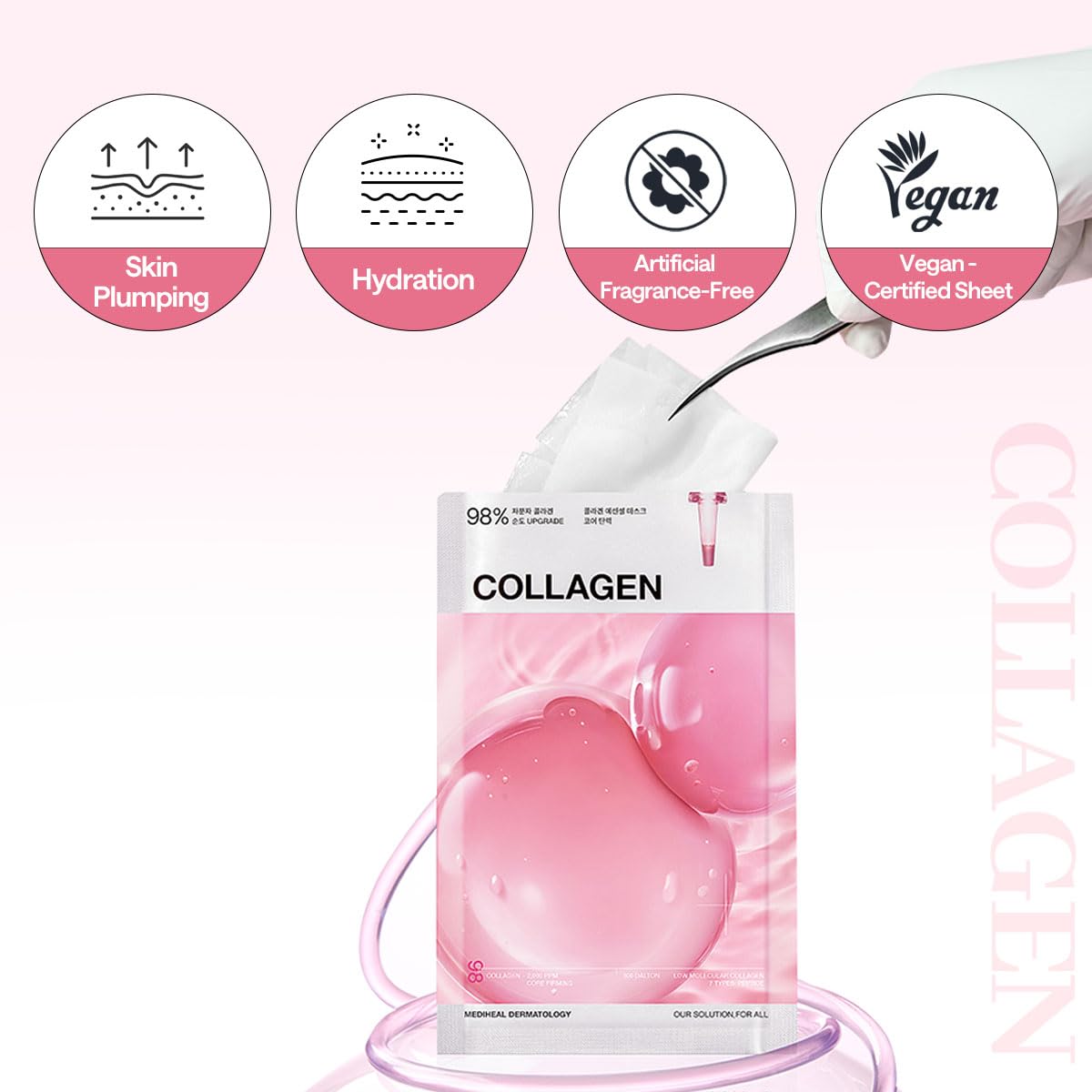 MEDIHEAL Collagen Essential Face Mask - Firming & Elasticity with Vegan Collagen, Peptides & Hyaluronic Acid, Deep Hydrating Korean Skincare for Dry & Wrinkle Skin (10 Sheets)