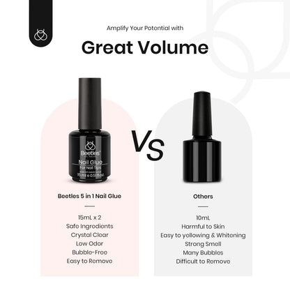 beetles Gel Polish 2Pcs 15ml Nail Glue Kit for Acrylic Nails, 5 in 1 Super Strong Brush in Nail Gel Glue for False Nails Tips and Gel Nail Polish Led Lamp Required - Available at All In One Marketplace Canada