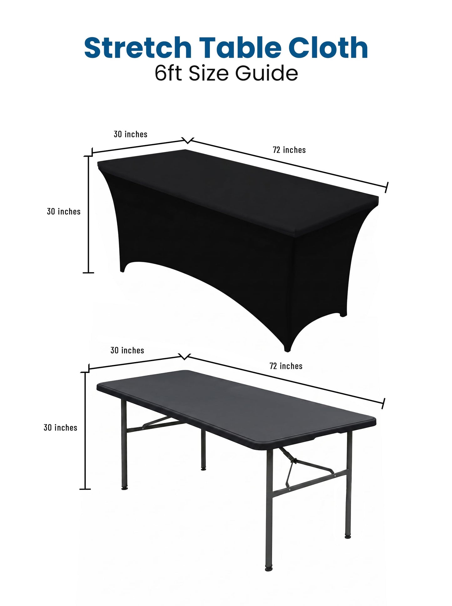 Utopia Kitchen Spandex Tablecloth 2 Pack [6FT, Black] Tight, Fitted, Washable and Wrinkle Resistant Stretch Rectangular Patio Table Cover for Event, Wedding, Banquet & Parties [72Lx30Wx30H] Inch