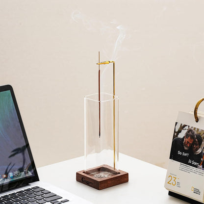 Ceremony Incense Holder, Wooden Incense Holder for Sticks with Glass Ash Catcher, Anti-ash Incense Burner with a Ash Brush for Meditation Yoga Spa Room Decor - Available at All In One Marketplace Canada