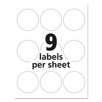 Avery Glossy White Round Labels, 2.5" Round Labels, for Laser/Inkjet Printers, Glossy White, 90 Labels/Pack, Permanent (22830) Made in Canada