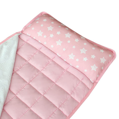 Toddler Nap Mat with Removable Pillow and Fleece Minky Blanket, Winter Sleeping Bag Soft Perfect for Preschool, Daycare, Travel Sleeping Bag Girls/Boys, Designed to Fit on a Standard Cot, Pink Star 🍁 All In One Marketplace Canada