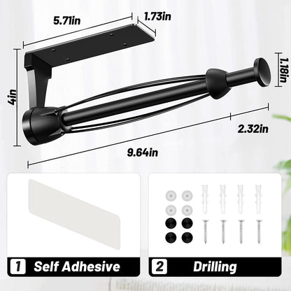 VEHHE Paper Towel Holder Under Cabinet with Ratchet System, Single Hand Operable Paper Towel Holder Wall Mount with Damping Effect, Self-Adhesive Papers Towels Holders or Drilled for Kitchen (Black) - Available at All In One Marketplace Canada