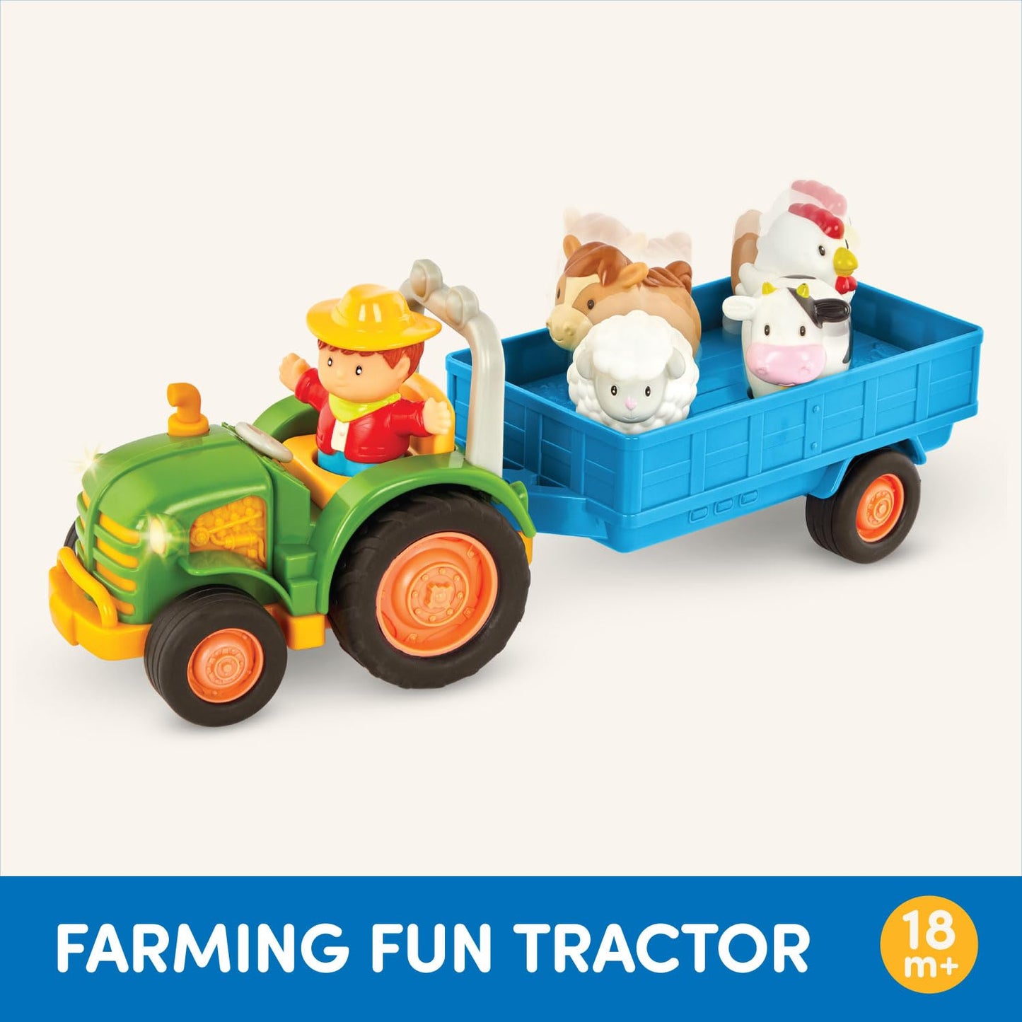 Battat Farming Fun Tractor, Lights and Sounds Farm Toy, 7 Pieces, Toddler Battat