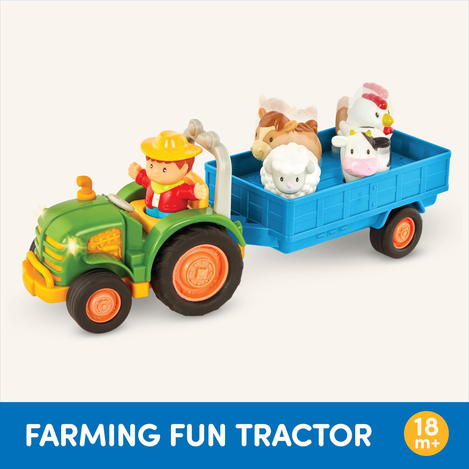 Battat Farming Fun Tractor, Lights and Sounds Farm Toy, 7 Pieces, Toddler Battat