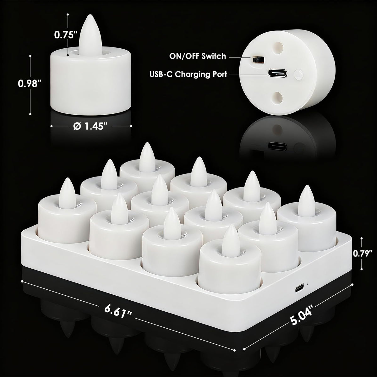 Ropelux 12 Rechargeable Tea Lights with Charging Base,Realistic Flickering Dimmable LED Candles with Remote Control Timer in Warm Yellow for Christmas,Weddings, Parties, Festivals (12 Pack) 🍁 All In One Marketplace Canada