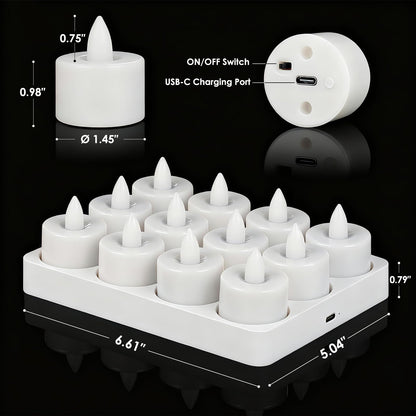 Ropelux 12 Rechargeable Tea Lights with Charging Base,Realistic Flickering Dimmable LED Candles with Remote Control Timer in Warm Yellow for Christmas,Weddings, Parties, Festivals (12 Pack) 🍁 All In One Marketplace Canada