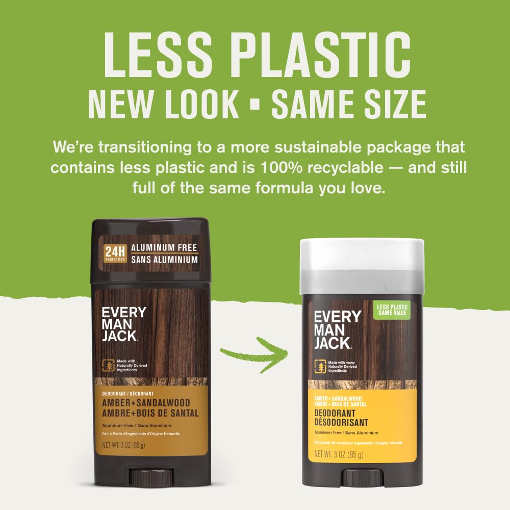 Every Man Jack Men's Deodorant Variety Set - Three Full-Sized Deodorant Sticks with Clean Ingredients & Incredible Scents - Cedar + Red Sage, Amber + Sandalwood, Sea Mineral + Citron - 85g (3 Pack) - Available at All In One Marketplace Canada