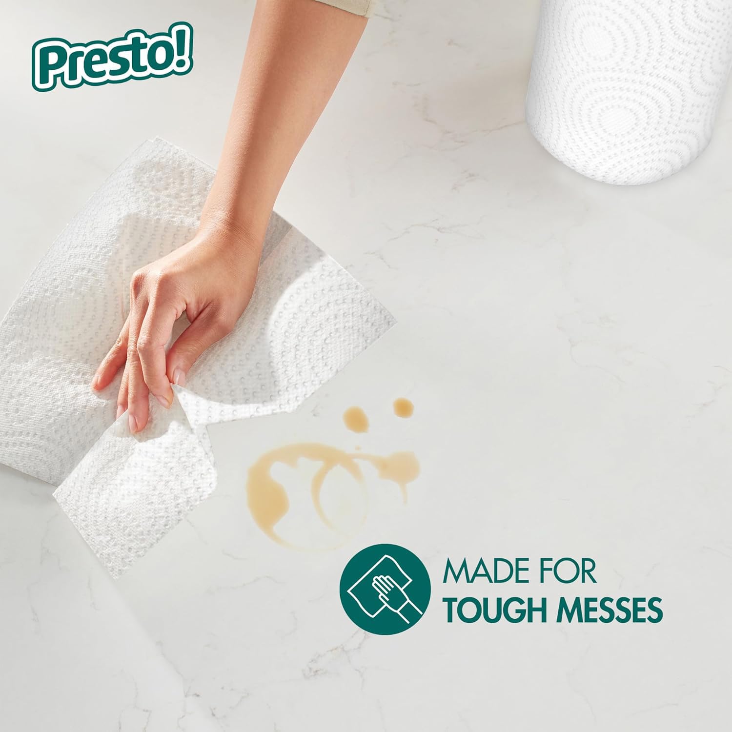 Amazon Brand - Presto! Flex-a-Size Paper Towels, 158-Sheet Huge Roll, 6 Count (Pack of 1), 6 Huge Rolls = 19 Regular Rolls Presto!
