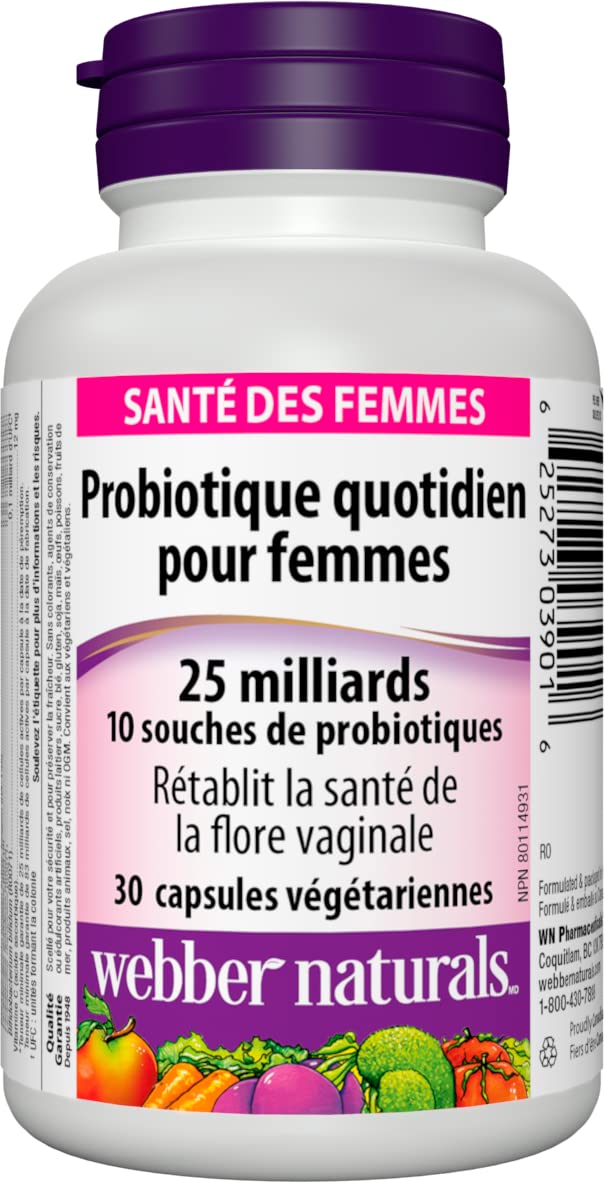 Webber Naturals Probiotic Women’s Daily, 25 Billion Active Cells per Capsule, 10 Probiotic Strains, 30 Capsules, Helps Restore Healthy Vaginal Flora, Vegan - Available at All In One Marketplace Canada