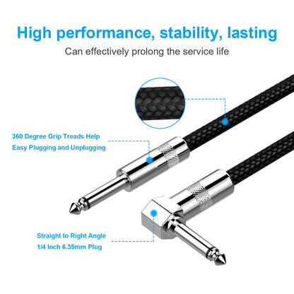 Guitar Cable 10ft New bee Electric Instrument Cable Bass AMP Cord for Electric Guitar, Bass Guitar, Electric Mandolin, Pro Audio (Right Angle to Straight, Black)