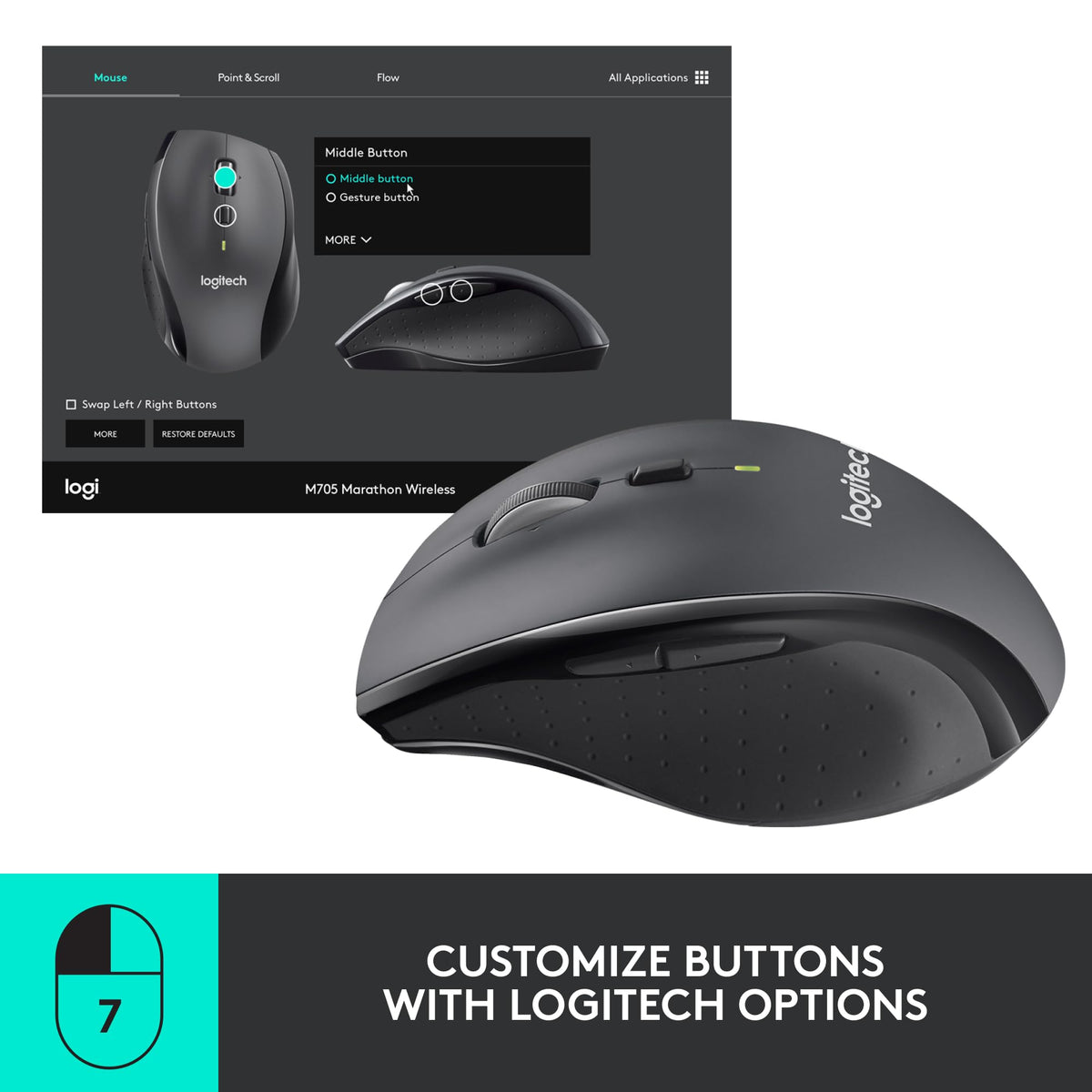 Logitech M705 Marathon Full Size 2.4 GHz Wireless Mouse - Black