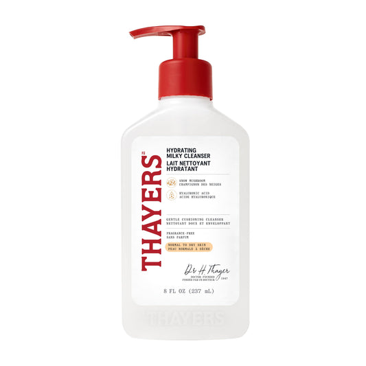 THAYERS Milky Hydrating Face Cleanser with Snow Mushroom and Hyaluronic Acid, Dermatologist Recommended Gentle Facial Wash and Hydrating Skincare for Dry and Sensitive Skin, Paraben Free, 8 FL Oz