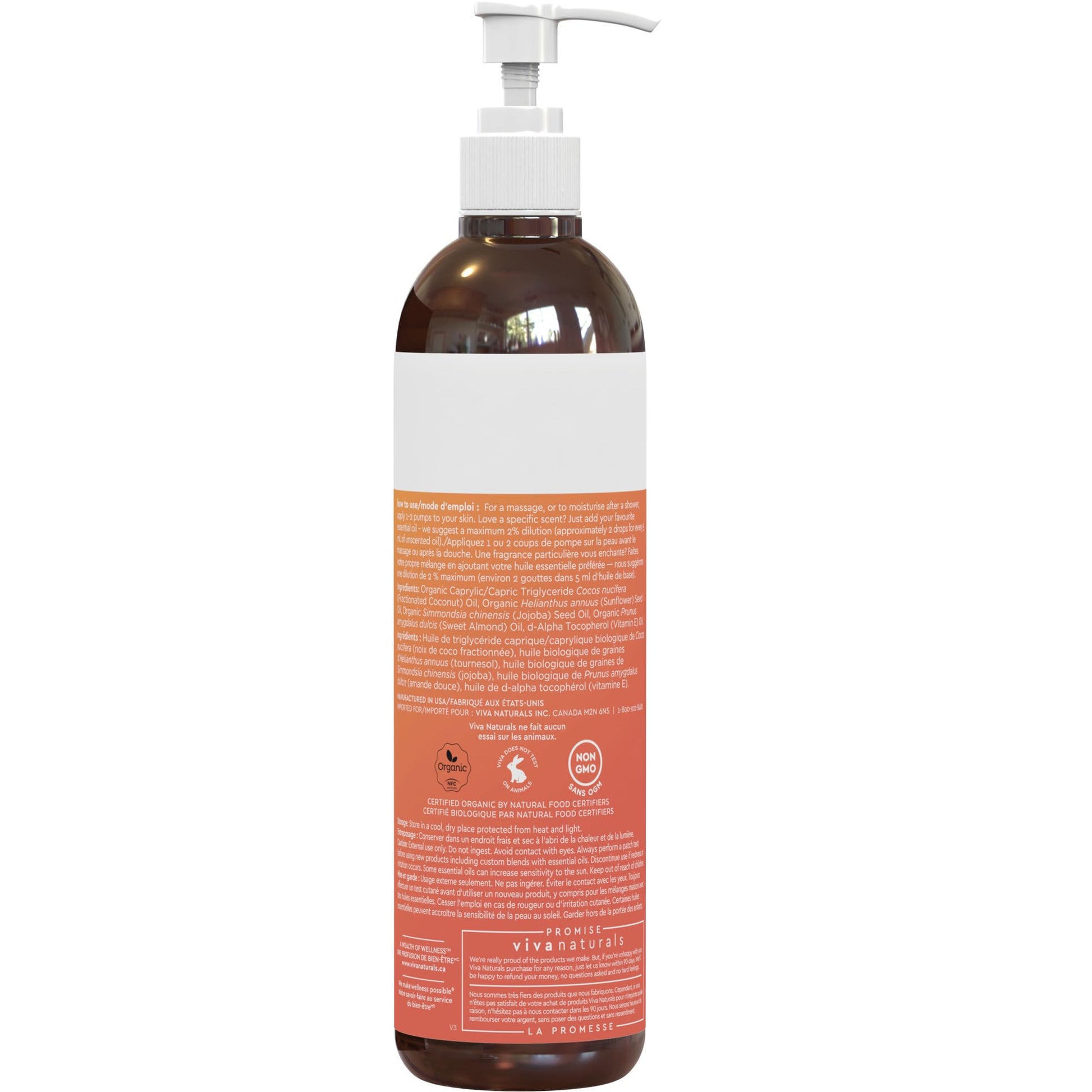Viva Naturals Organic Massage Oil, Unscented Body Oil, Non-Greasy, 8 fl oz (237 mL) 🍁 All In One Marketplace Canada Viva Naturals