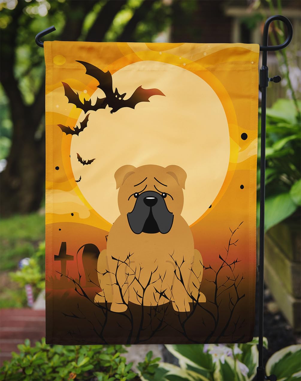Caroline's Treasures BB4388GF Halloween English Bulldog Red Flag Garden Size, Small, Multicolor
