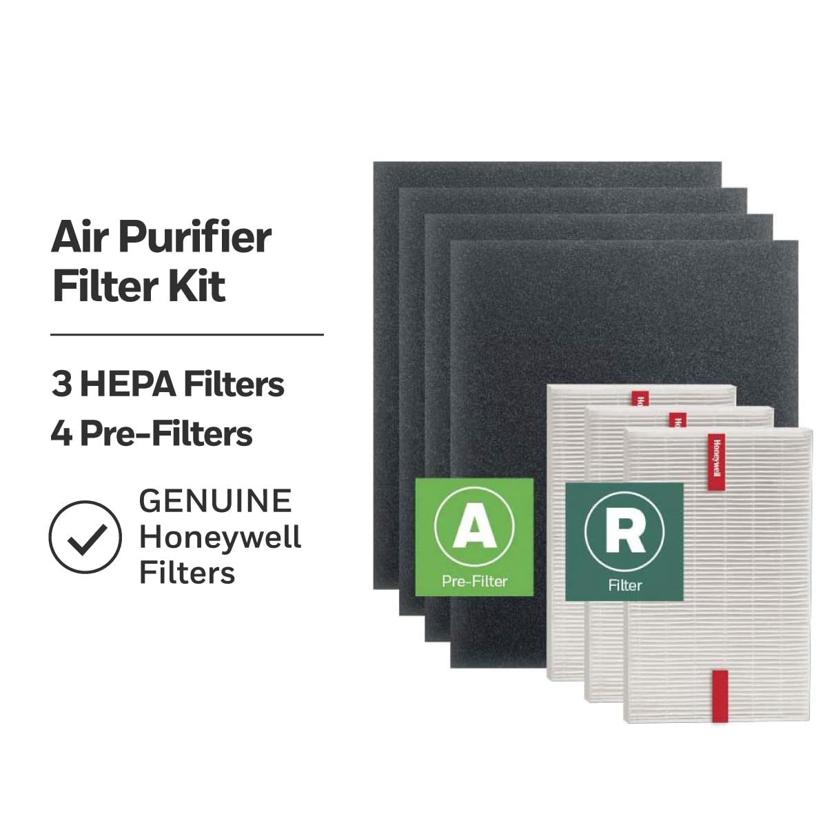 Honeywell HEPA Air Purifier Filter Kit Includes 3 HEPA R Replacement Filters and 4 A Carbon Pre-Cut Pre-Filters Airborne Allergen Air Filter Targets Wildfire/Smoke, Pollen, Pet Dander, and Dust Honeywell