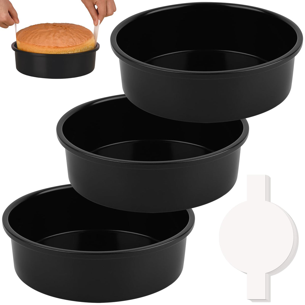 HUAKENER 8 Inch Cake Pan - Set of 3 Round Cake Pans with 100 Pieces Parchment Paper, Non-Stick Cake Baking Pans, Dishwasher Safe 🍁 All In One Marketplace Canada