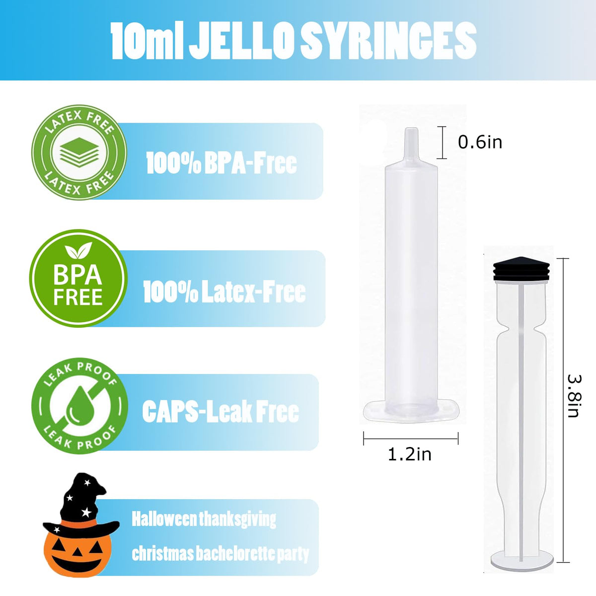 125 Pack Jello Syringes with Caps, 10ml Reusable Plastic Syringes for Party Desserts, Jelly, Pudding, Juice - BPA-Free Halloween Thanksgiving Christmas Birthday Supplies 🍁 All In One Marketplace Canada