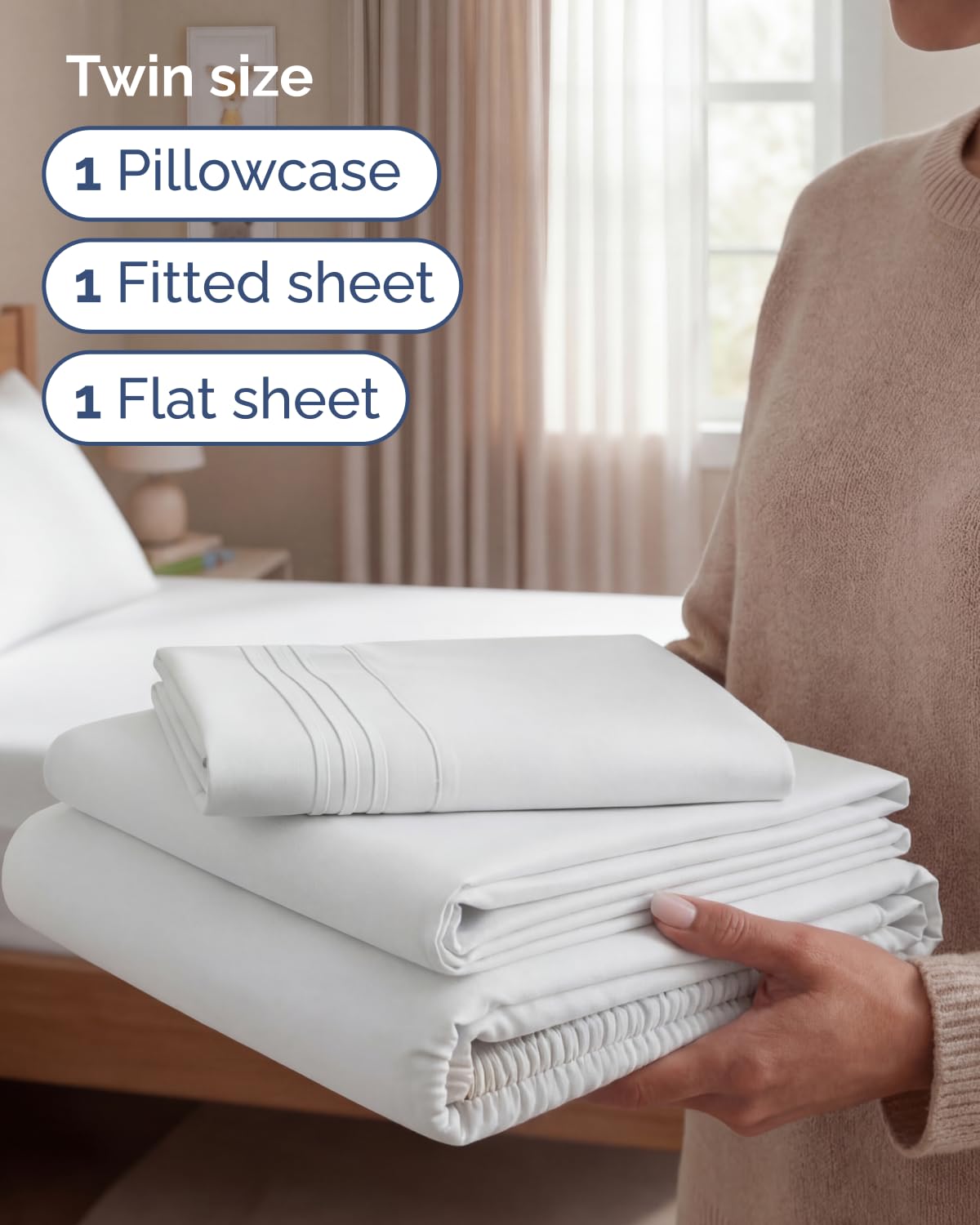 Twin Size Sheet Set - 3 Piece Set - Hotel Luxury Bed Sheets - Extra Soft - Deep Pockets - Easy Fit - Breathable & Cooling Sheets - Wrinkle Free - Comfy - White Bed Sheets – Twins Sheets - 3 PC