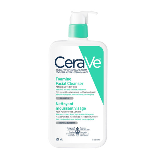 CeraVe Foaming Face Wash, Gel Face Cleanser for Normal to Oily Skin, Removes Excess Oil & Dirt, with Hyaluronic Acid, Niacinamide & Ceramides, Fragrance-Free, Recommended by Dermatologists, 562mL