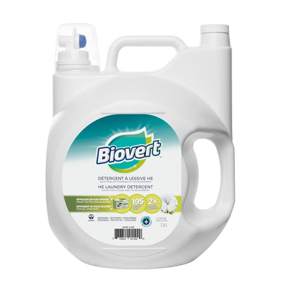 Biovert Laundry Detergent, Biodegradable Formula & ECOLOGO Certified, HE Compatible, Plant-Based Formula, Gentle & Powerful Cleaning, Made in Canada, Fresh Cotton Scent, 195 Loads, 7.8 Liters